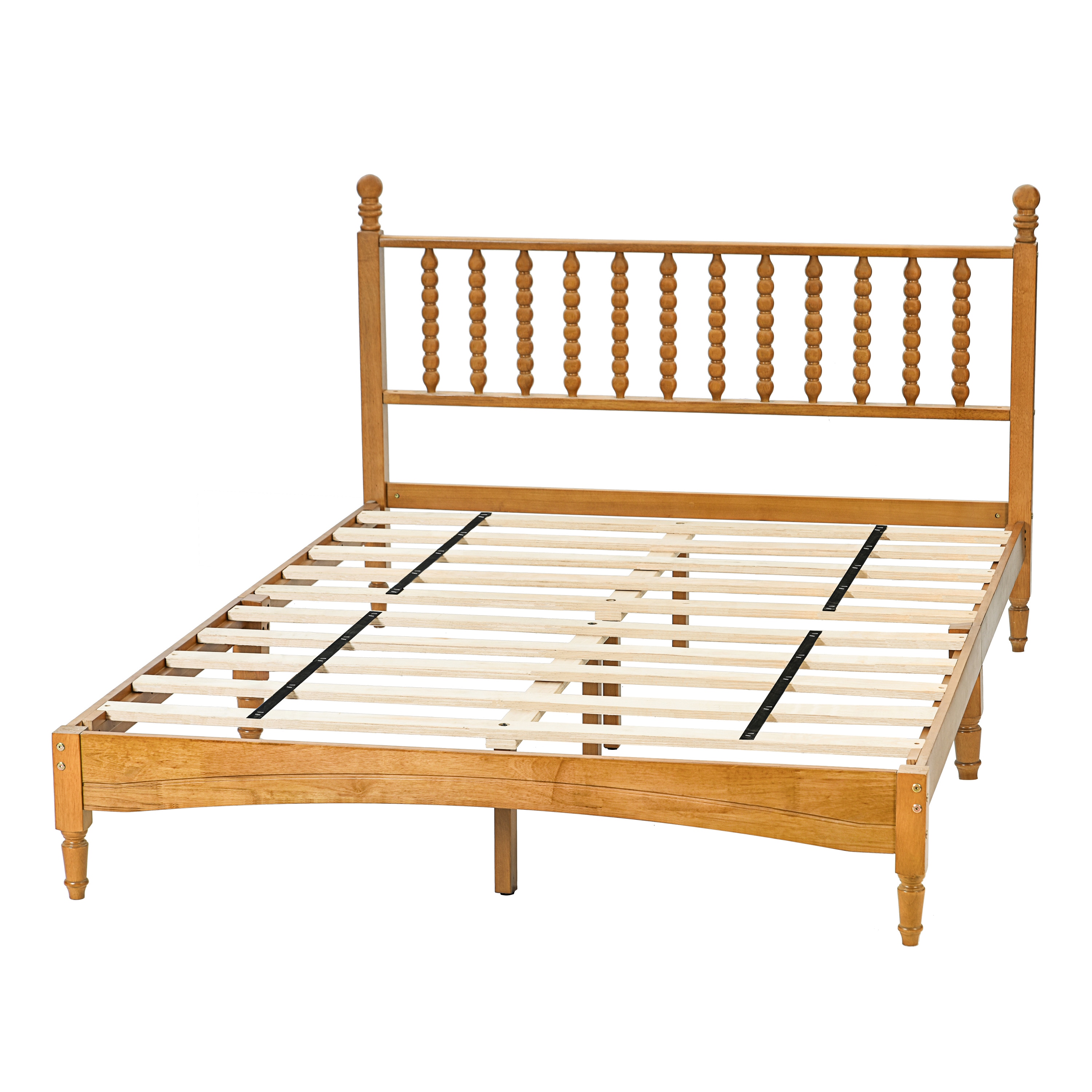 Queen Wood Bed Frame with Headboard, Solid Rubber Wood with Wood Central Supports, 1000 Lb Capacity, Easy Assembly, No Box Spring Needed, Rustic Oak